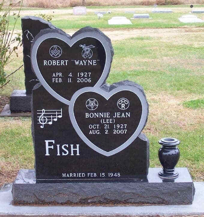 Double heart companion monument in black granite