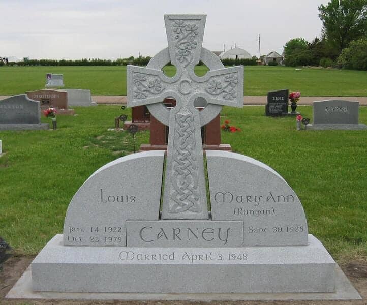 Companion Celtic cross monument in gray granite