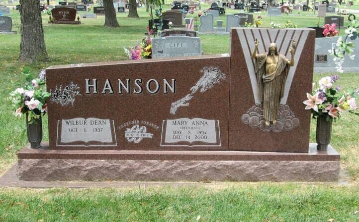 Companion monument in red granite accented with bronze