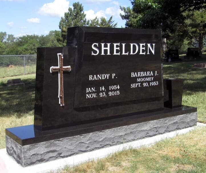 Companion custom monument in black granite with bronze cross