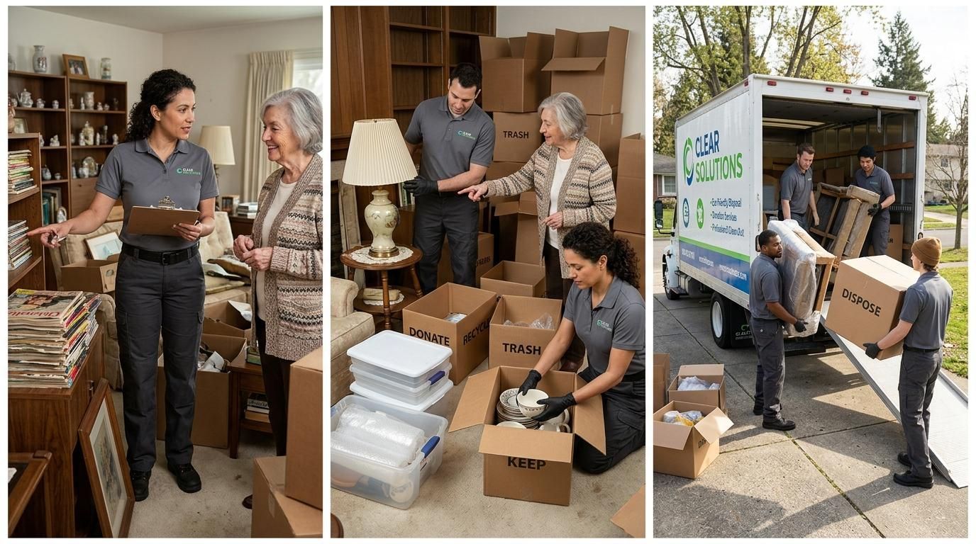 Estate cleanout team organizing items
