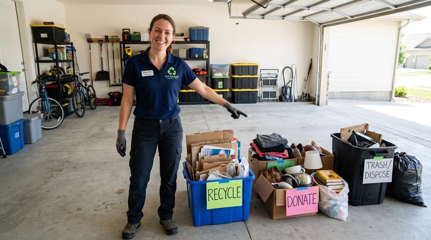 Professional crew conducting garage cleanout in Plymouth, WI
