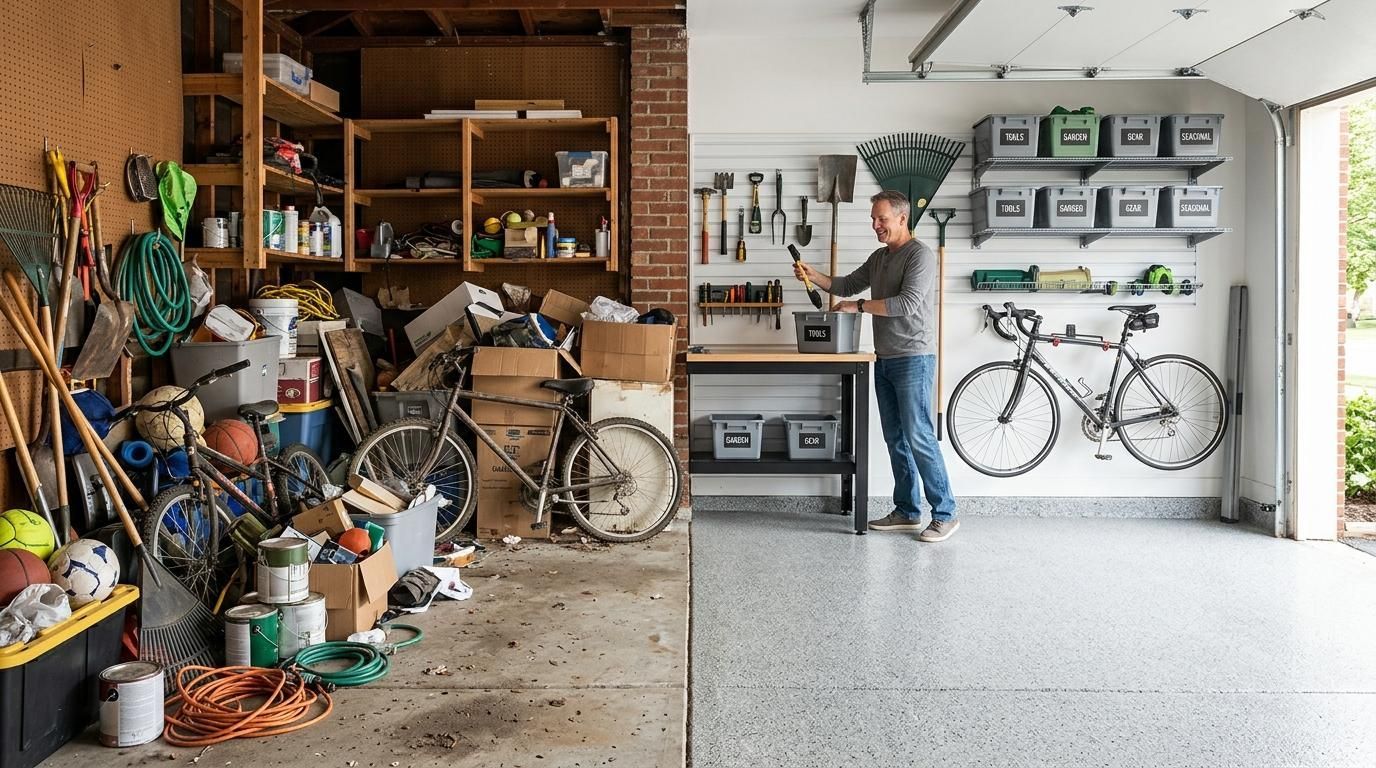 Organized and clean garage space after eco-friendly cleanout
