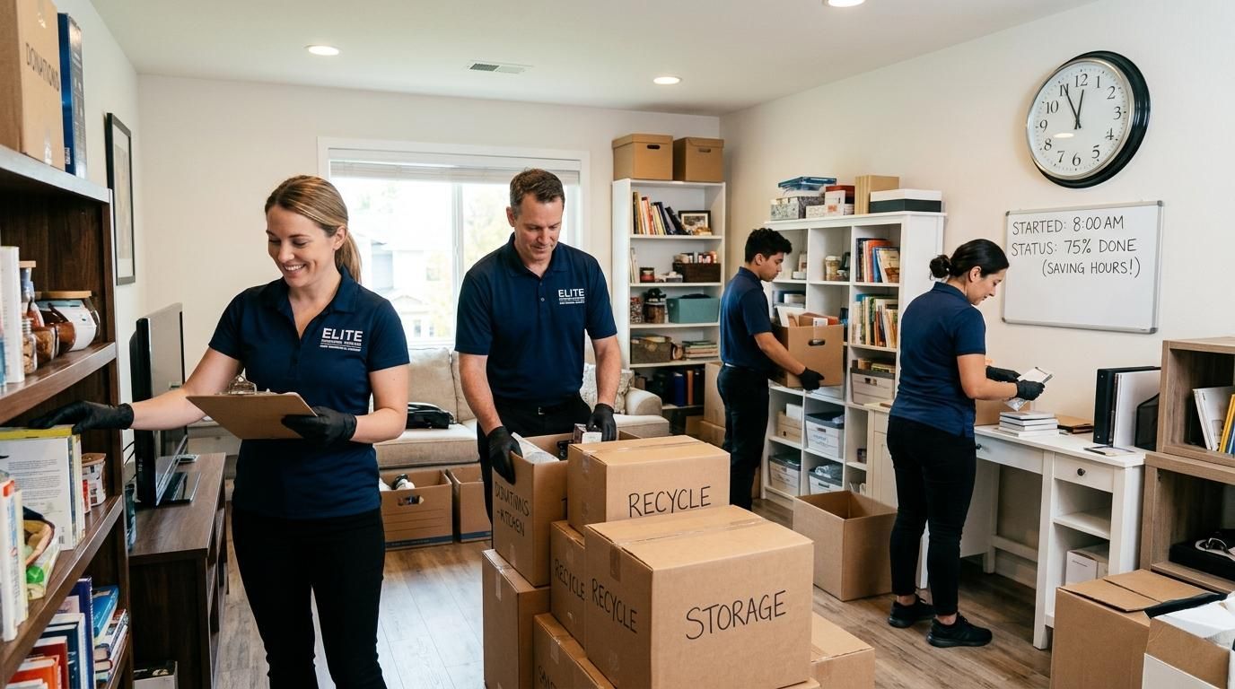 Professional estate cleanout team working in Plymouth home
