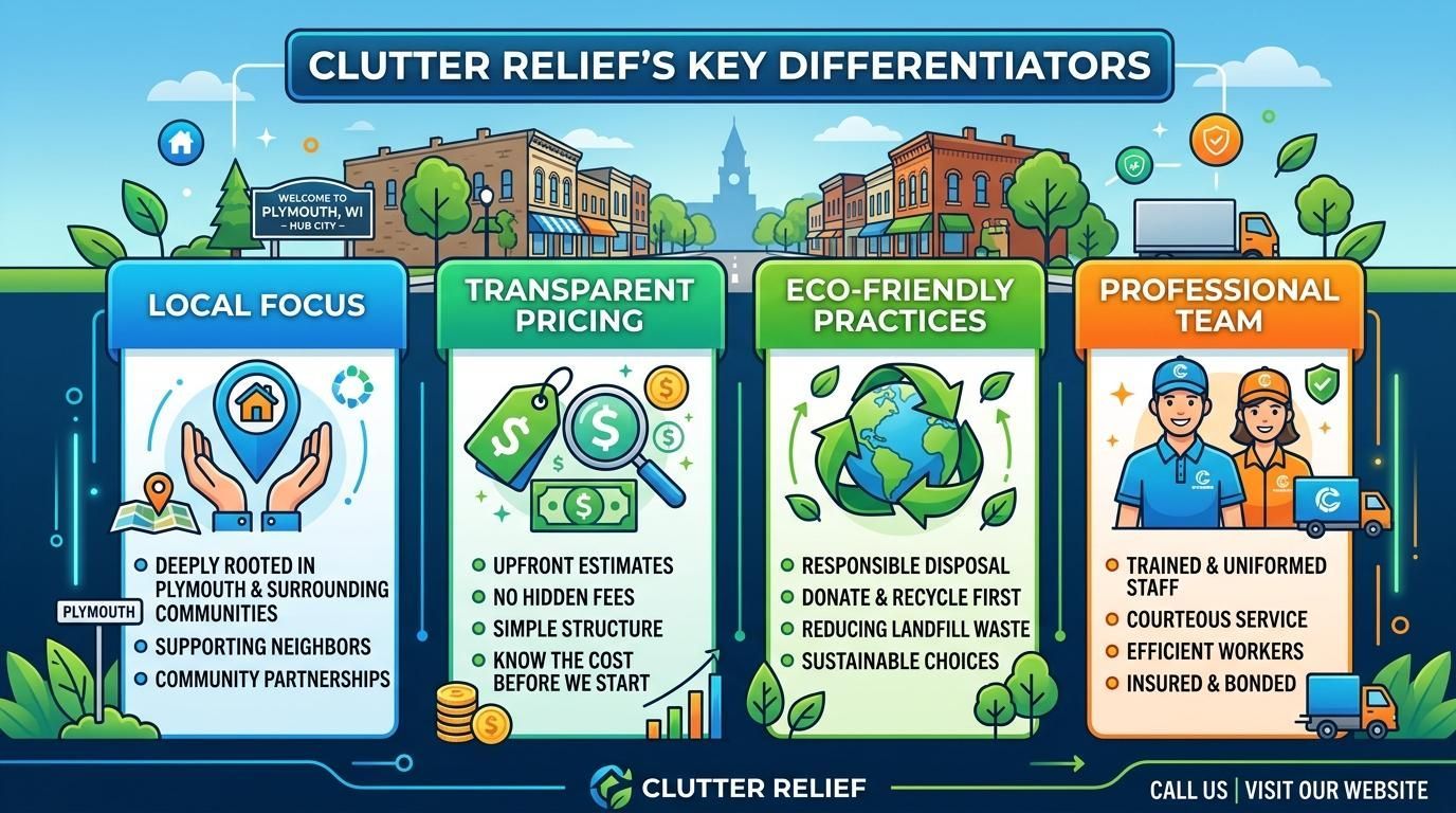 Clutter Relief team performing a garage cleanout in Plymouth, WI
