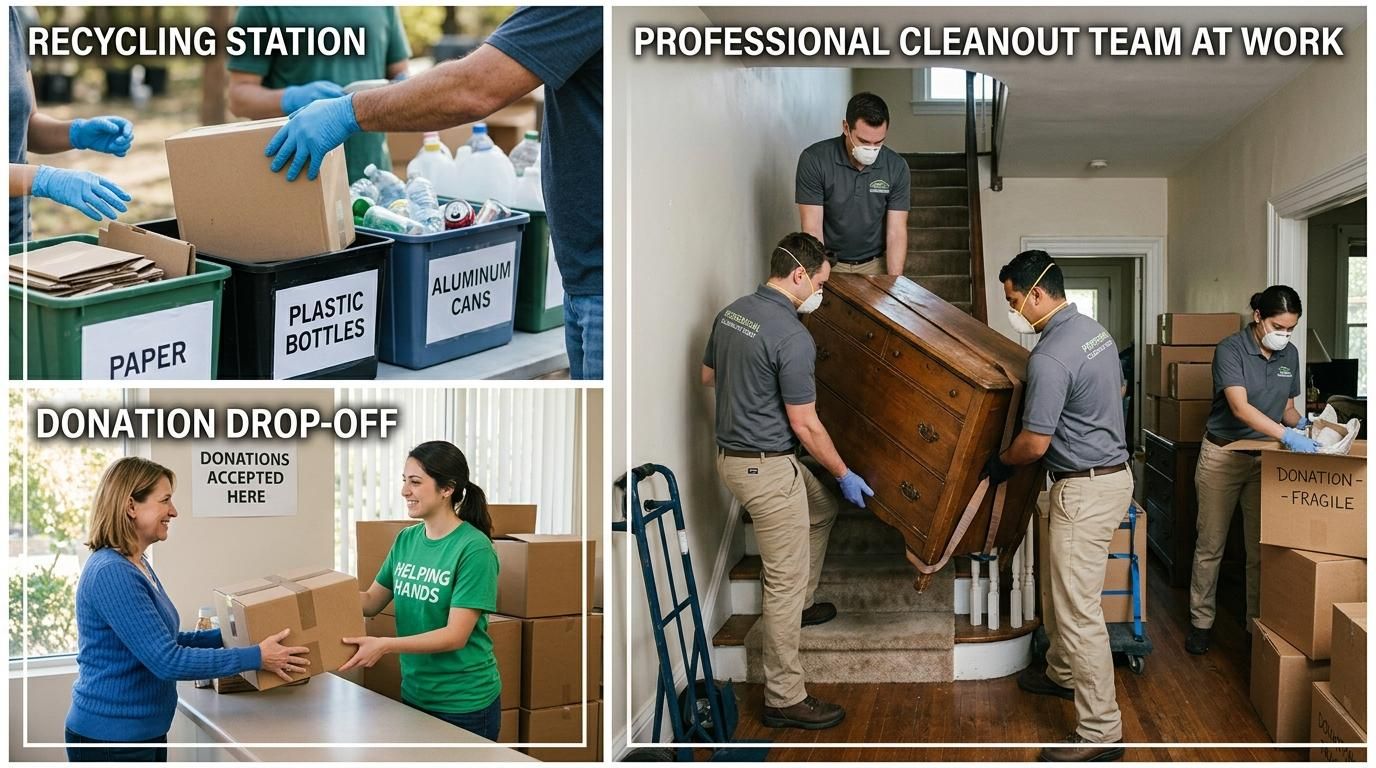Estate cleanout professionals responsibly handling items
