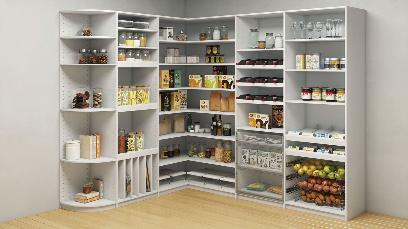 Custom pantry makeover with organized shelving and storage solutions by Clozetivity of Raleigh-Durham.