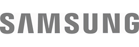 Samsung logo in gray.