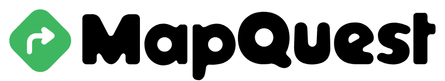 MapQuest logo: green diamond with a right-facing arrow and the word 