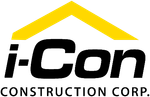 Logo of i-Con Construction Corp. with a yellow roof shape above the company name in black text.
