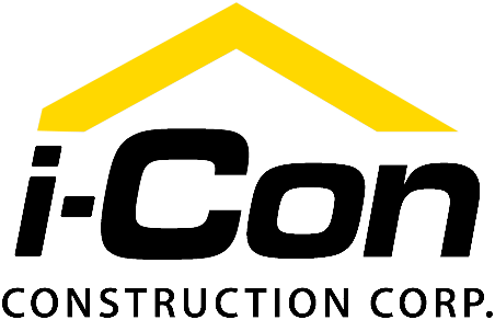 Logo of i-Con Construction Corp. with a yellow roof shape above the company name in black text.