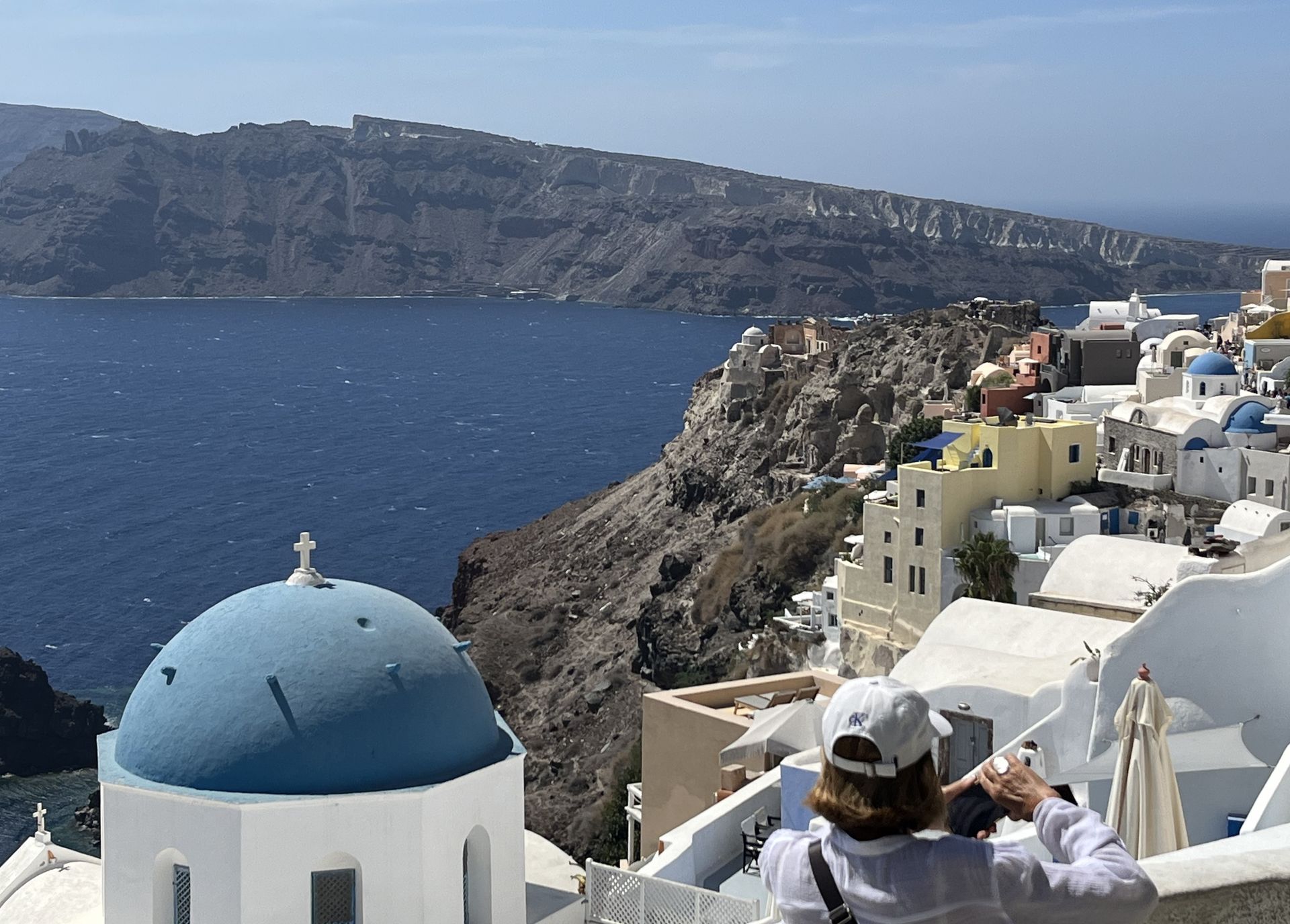 Greece Santorini OIA Blue Dome Church Over Sea and Cliffs