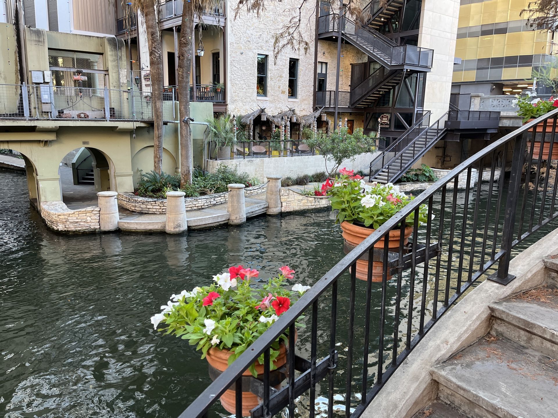 San-Antonio-Texas-Riverwalk Stairs with Flowers 