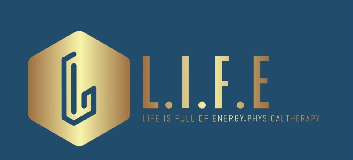A blue and gold logo for a company called life
