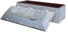 A white coffin with the lid open on a white background.