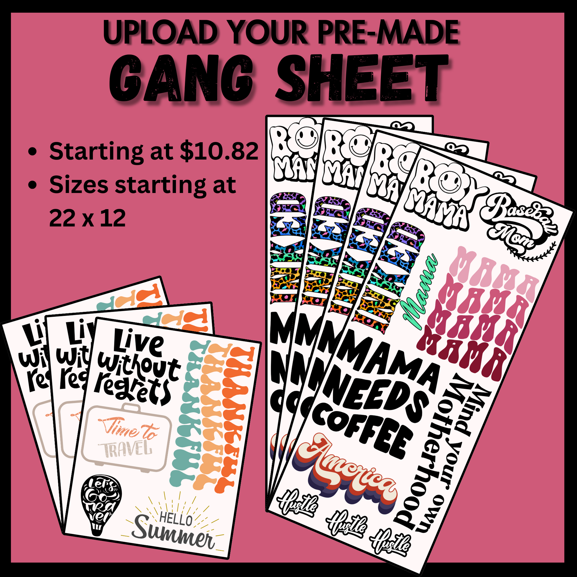 southern fox designs DTF sizes