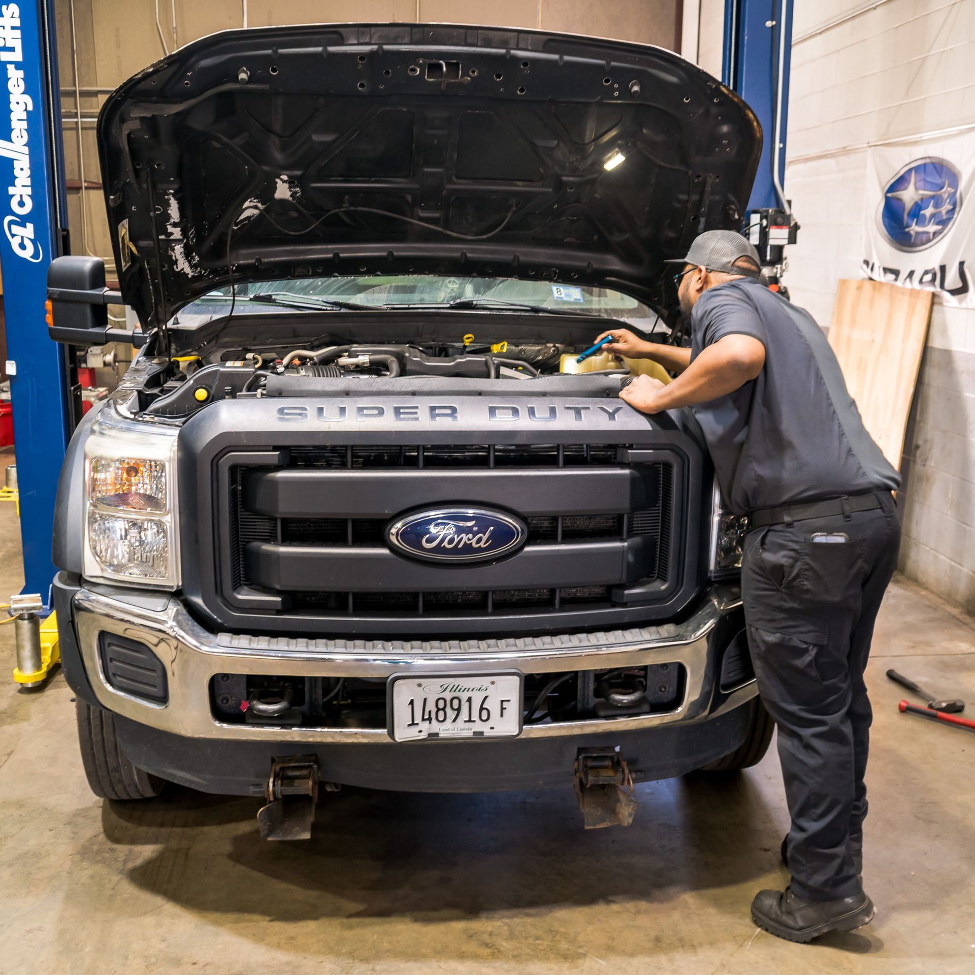 Ford F-250 Super Duty Pickup Truck Being Serviced in a Garage | FauerWerks Auto & Truck
