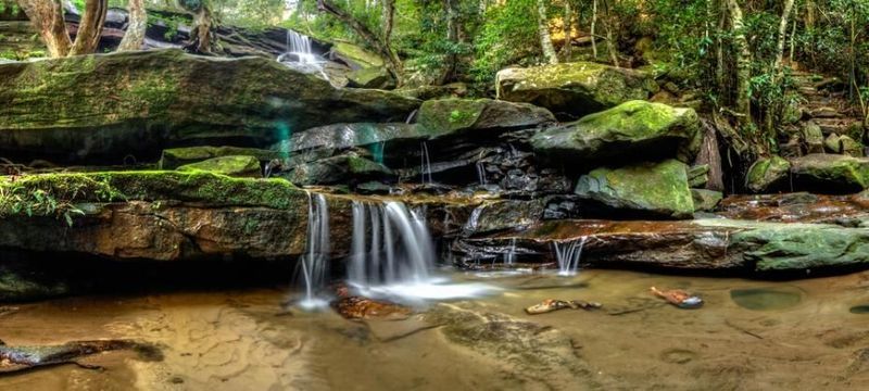 A Small Waterfall In The Middle Of A Forest Surrounded By Rocks And Moss — Real Engineering In Somersby, NSW