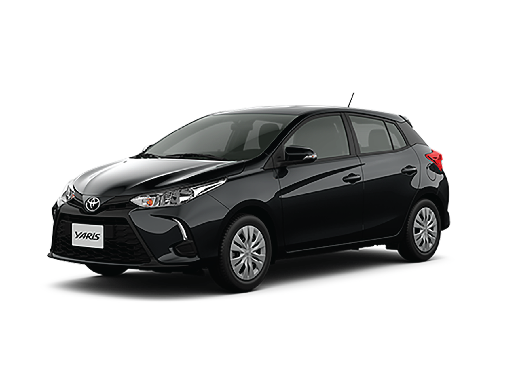 Coche hatchback Toyota Yaris de color negro sobre un fondo blanco.
