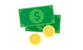 Green dollar bills and gold coins, representing money.