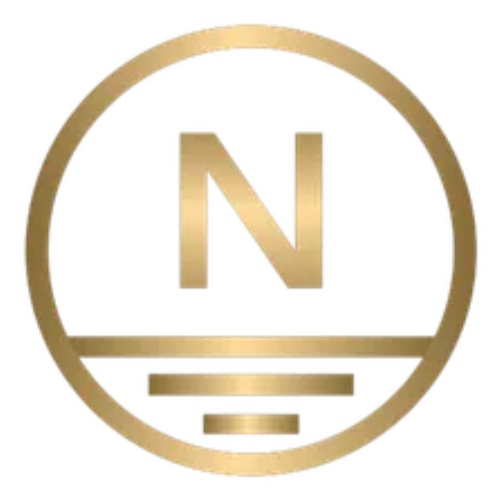 The letter n is in a gold circle on a white background.