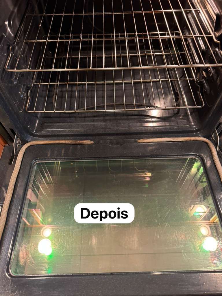 Clean oven interior with the word 