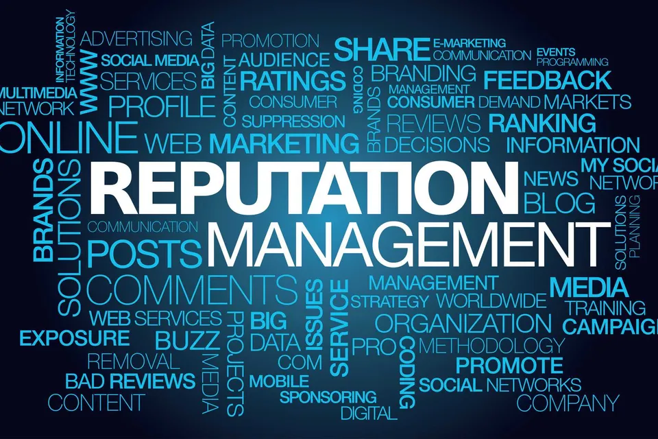 a word cloud with the word reputation management in the middle