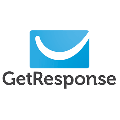 the get response logo has a blue envelope with a smile on it .