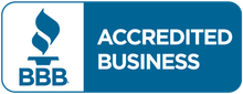 A blue sign that says accredited business on it