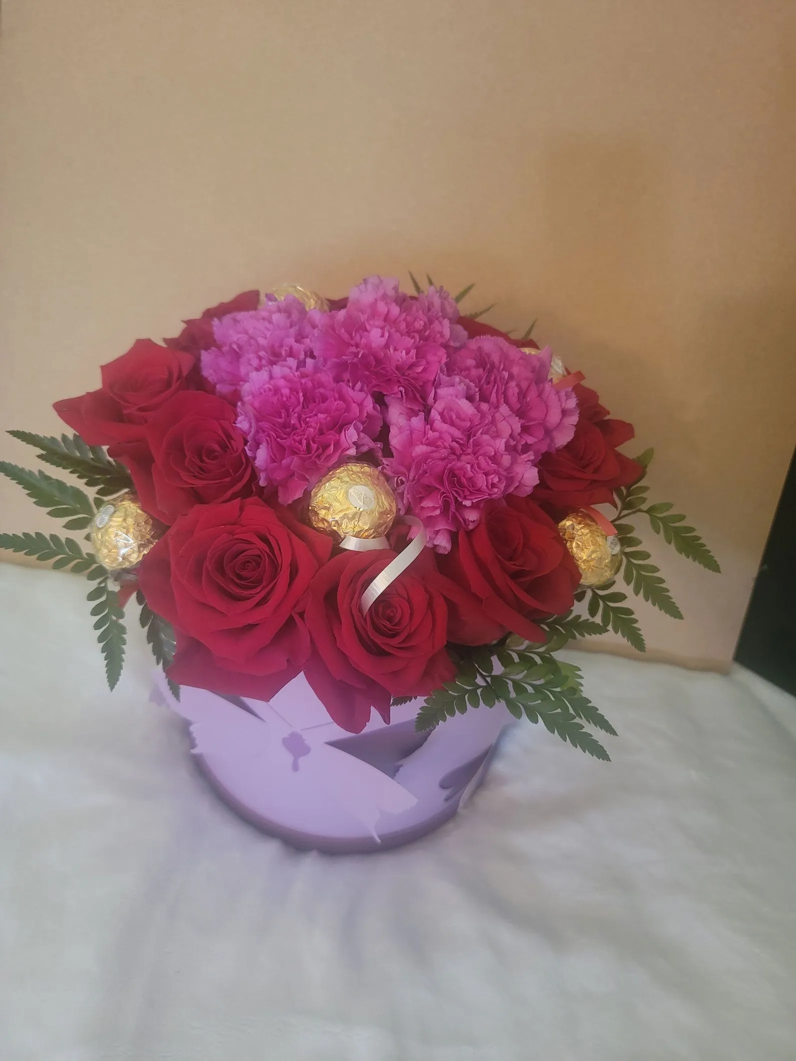 Red roses and pink flowers