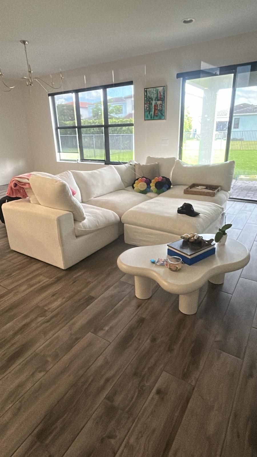 A living room filled with furniture and a coffee table.