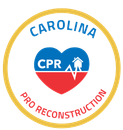 Carolina CPR Pro Reconstruction logo: heart, house, and EKG with blue, red, white, and yellow colors.