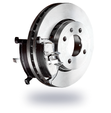 A car disc brake system with silver rotor, dark caliper, and mounting brackets. | King's Auto Center