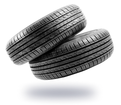 Two black car tires stacked | King's Auto Center
