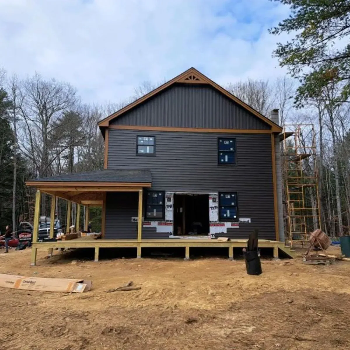 A house that is being built in the woods
