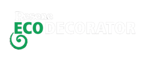 A green and white logo for a company called eco decorator