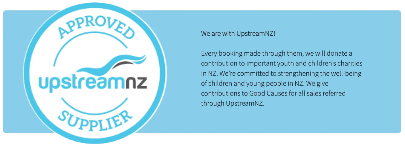 An approved supplier label for upstreamnz on a blue background