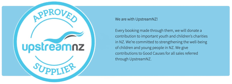 An approved supplier label for upstreamnz on a blue background