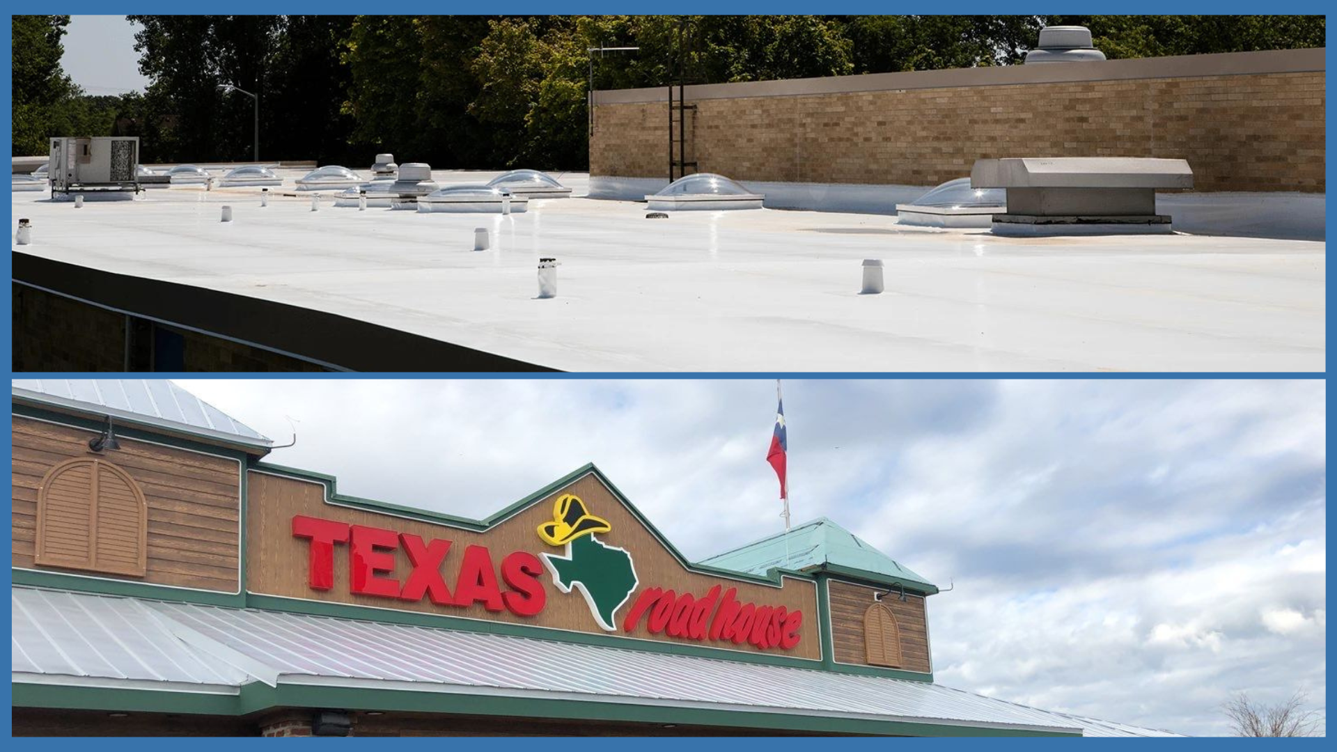 Two commercial roofing projects by Nations, a low-sloped and a steep sloped.