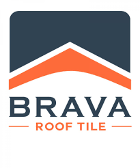Navy blue and orange logo for BRAVA roof tile