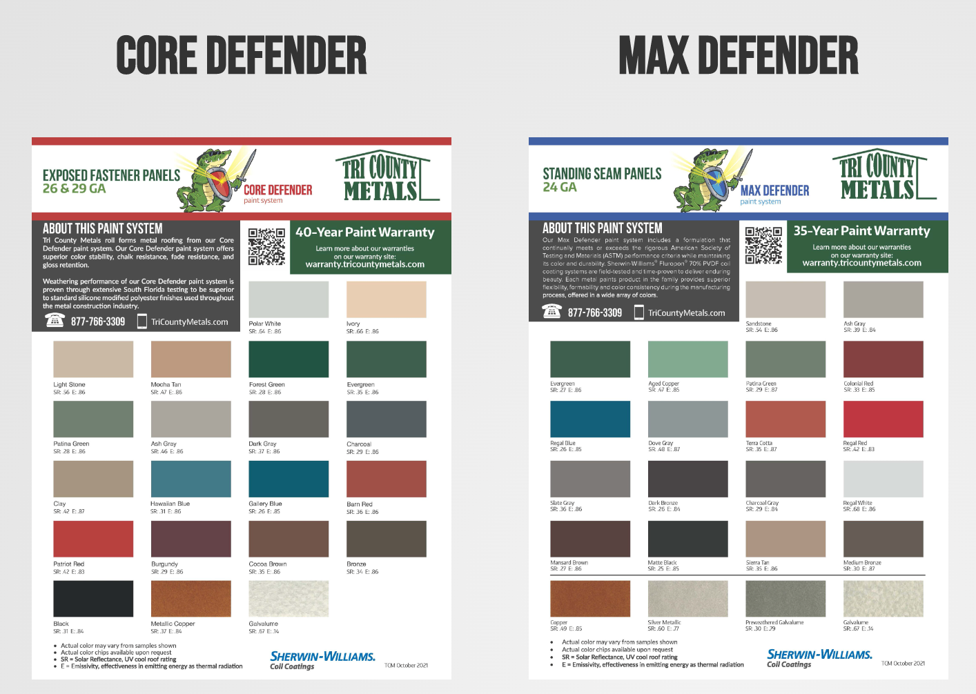 Tricounty Metals offers many color choices with their Core Defender and Max Defender roofing panels.