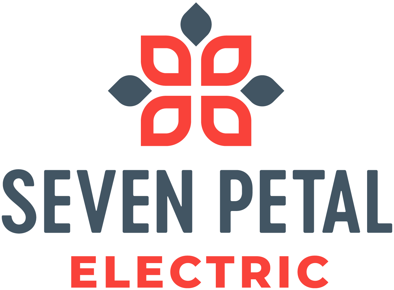 A logo for seven petal electric with a flower in the middle.