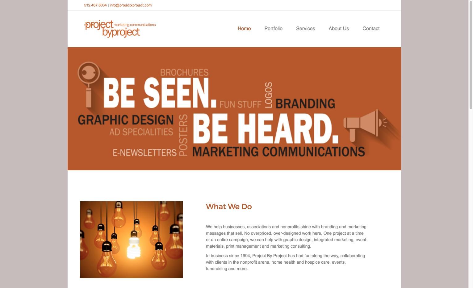 A screenshot of a website that says be seen be heard. This is a sample of a previous client's website called Project by Project.
