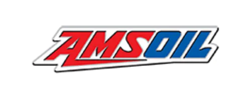 AMSOIL logo with red and blue lettering outlined in white.