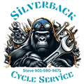 Logo: Gorilla in goggles holding a wrench with tools, "Silverback Cycle Service" and phone number.