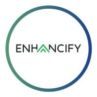 Logo for Enhancify with text and an upward-pointing arrow inside a green and blue circle.