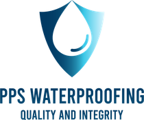 Blue logo: Shield and water drop, 