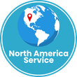 Globe with red marker on North America, 