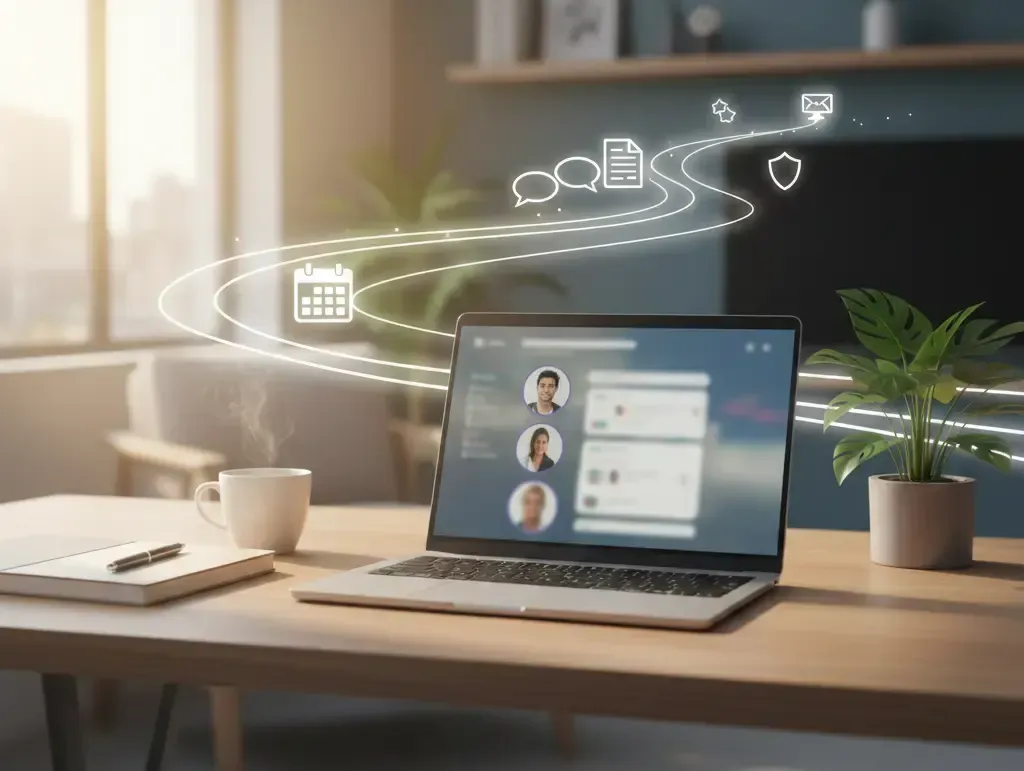 A modern home office workspace unified communication and collaboration with Microsoft 365