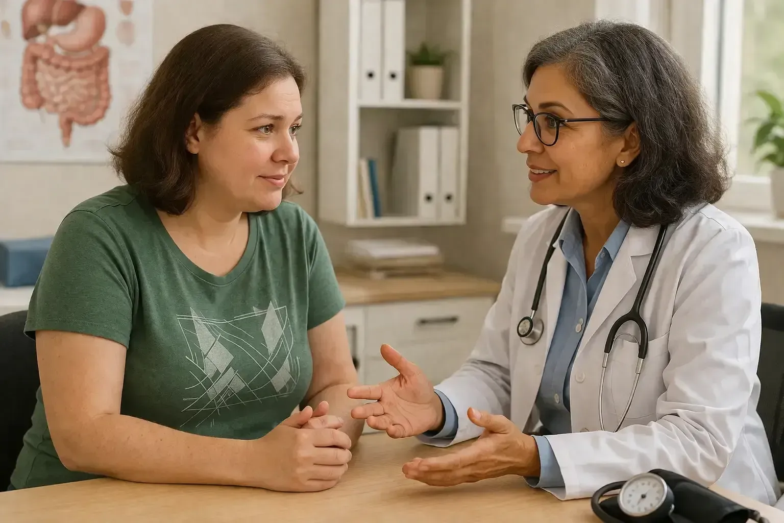 A high BMI female patient asking the doctor if weight loss surgeries or gastric balloons are safe